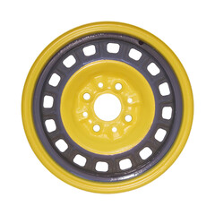 Yellow steel wheel rim. Isolated. Png illustration