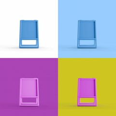 Illustration of the 3D icon of the banner stand in four colorful backgrounds