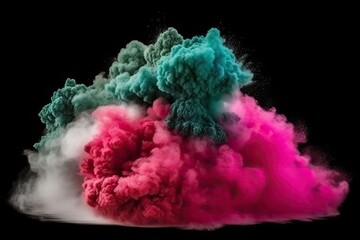 Freezing of color powder in motion Explosion with colored powder over a dark, abstract backdrop. Generative AI