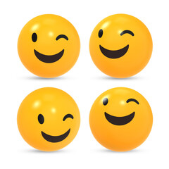 Fototapeta premium 3D rendered winking face happy smiley emoji reaction icon with different view 