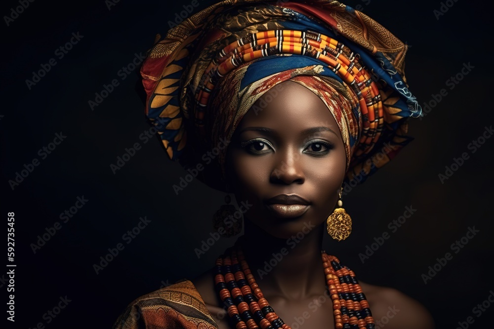 Wall mural a portrait of african woman in traditional headdress. generative ai - Wall murals