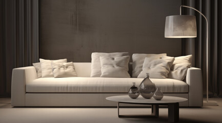 Stylish Minimalist Modern Living Room created with Generative AI Technology, ai, generative