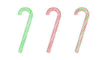 Realistic Festive Peppermint Candy Canes in Red, Green and White Stripes: A Delicious Christmas Treat for Snacking, Stocking Stuffers, and Holiday Decorations