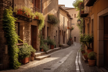 narrow street in the town created with Generative AI technology