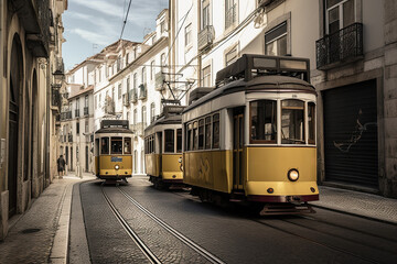 Fototapeta na wymiar Se cathedral church with yellow tram at sunny day, Lisbon, Portugal