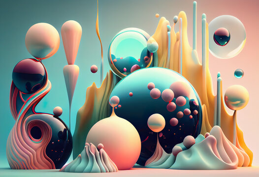Surreal texture with colorful 3D bubble - like shapes and dreamy background with Generative AI technology