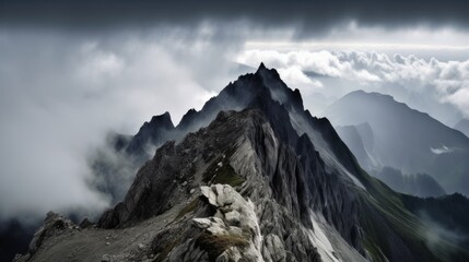 Beautiful landscape of the cloudy mountain summit, Generative AI