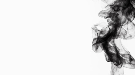 black smoke isolated on white background, Abstract design with copy space, design element. Smoke texture freeze motion dark powder smooth.