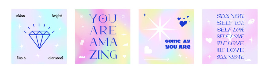 Y2k social media post templates set holography background vector 10 eps