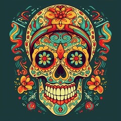 Colorful Skull Mascot for 5 de Mayo and Day of the Dead - Mexican Culture
