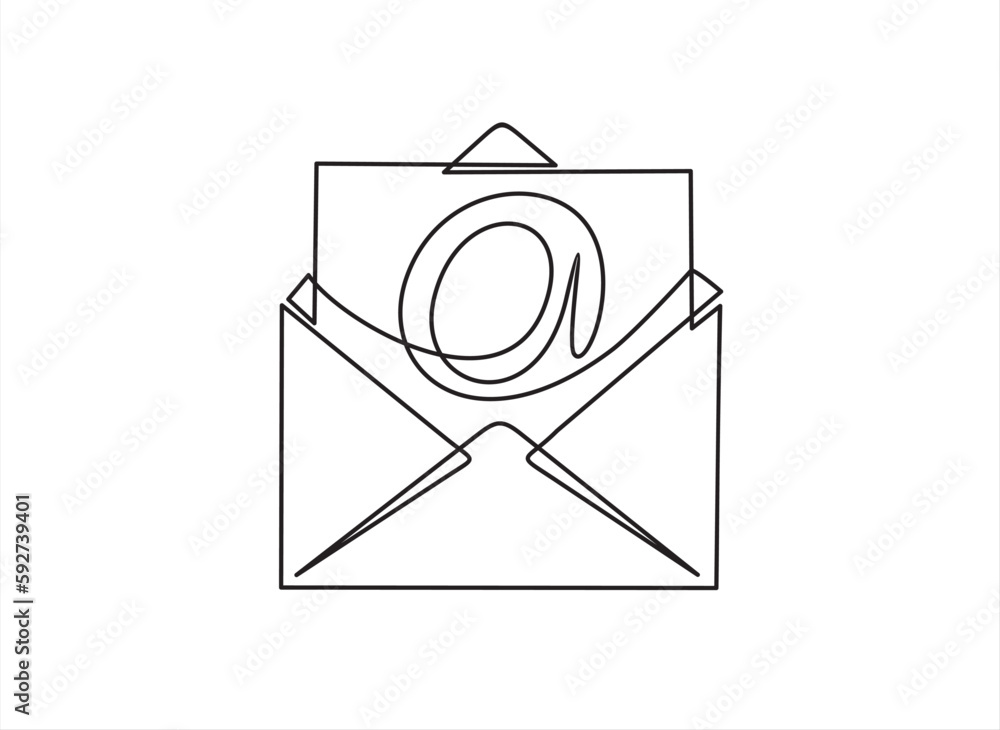 Aufkleber continuous one line drawing of email message post letter send illustration sketch outline drawing.on