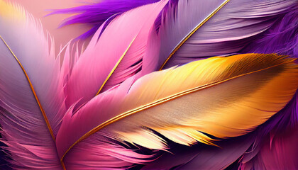 Colorful vintage feather organic background, violet, magenta and orange lines
