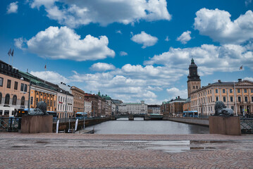 Magical view of the Burunnsparken city centre of Gothenburg, Sweden. Old town of Gothenburg.