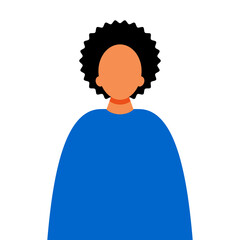 A sample of an African American girl. Young woman avatar template in blue dress isolated on white background. 