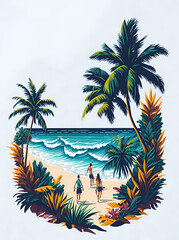 Fototapeta na wymiar Beautiful summer vacation ocean beach. Poster. AI generated illustration