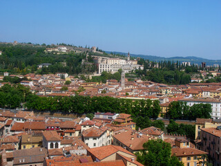 Fototapeta na wymiar Panorama of the city of Verona (Italy) taken from Torre dei Lamberti