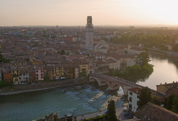 ity view at sunset in Verona, Italy