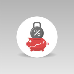Debt vector icon Red piggybank and Weight icon