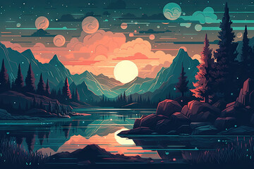 Starry Nightfall: Digital Illustration of a Celestial Landscape at Dusk