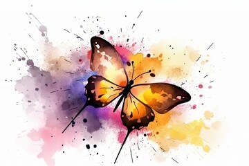 Naklejka premium Yellow butterfly on a white backdrop, isolated. created by hand in watercolor. Generative AI