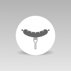 Fork with tasty sausage vector icon. Round illustration