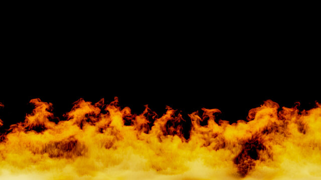 a wall of fire on a black background. fire flames burning. a background of a wall of flames