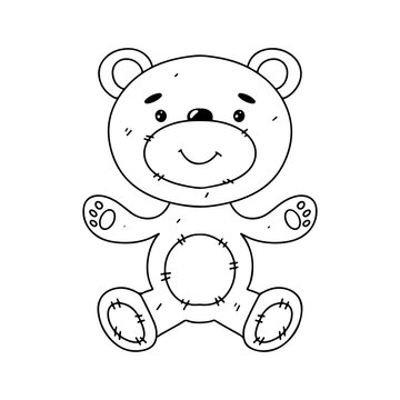 Teddy bear in hand drawn doodle style. Vector illustration isolated on white. Coloring page.