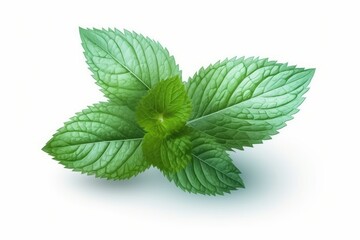 single mint leaf. Fresh mint on a white backdrop. leaf of a herb. whole field of vision. Generative AI