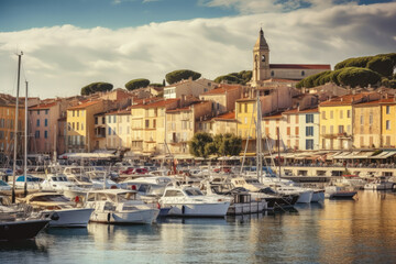 Fototapeta na wymiar view of the town of coastal city created with Generative AI technology
