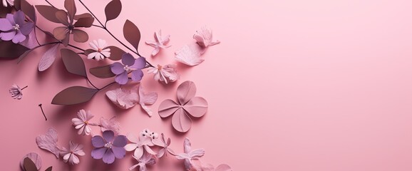 Pink and lilac scattered flowers on pink backdrop. floral illustration with small flowers. generative ai.