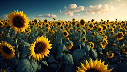 sunflower field in the sunset background