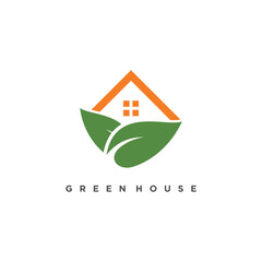 Green house logo design vector illustration simple concept Premium Vector