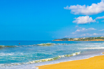 Extremely huge big surfer waves at beach Puerto Escondido Mexico.