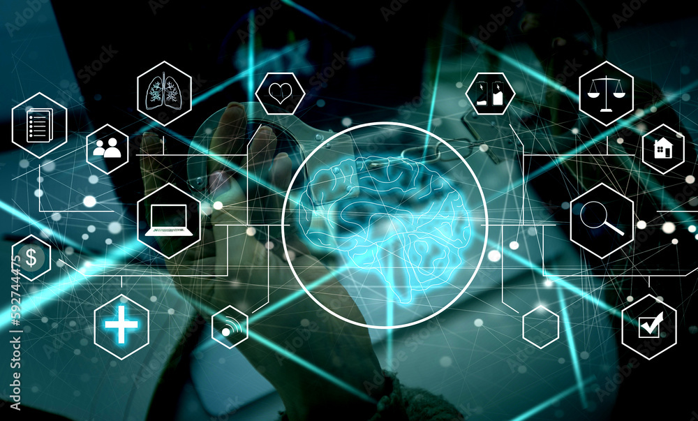 Poster ai, artificial intelligence, machine learning, neural networks and modern technologies concepts. iot