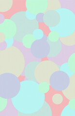 Illustration of random circular shapes of various colors and sizes. The circles intersect each other and inside have little dots.
