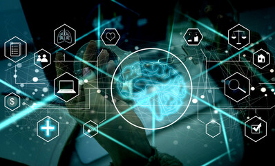 AI, Artificial intelligence, machine learning, neural networks and modern technologies concepts. IOT and automation.