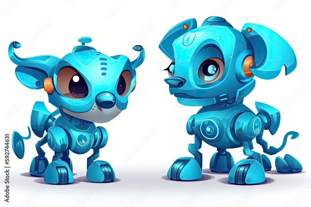 Poster cute artificially intelligent robots that move or run. generative ai
