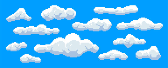 Pixel clouds in retro style