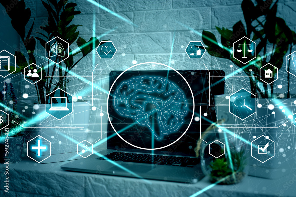 Poster ai concept. artificial intelligence and various industries.