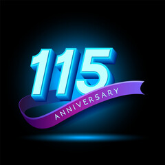 115 Anniversary 3D text with glow effect