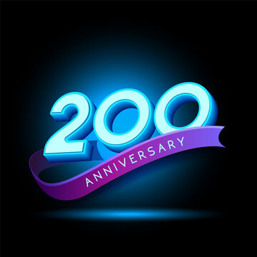 200 Anniversary 3D text with glow effect