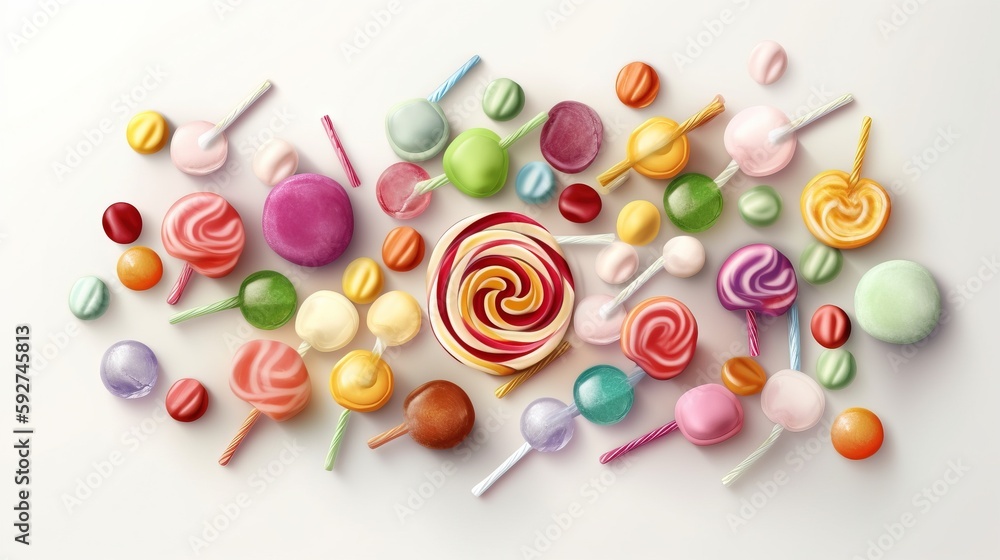 Poster a pile of assorted lollipops on a white background with a white background and a white background wi