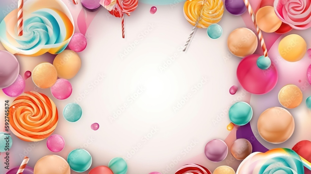 Poster a candy background with lollipops and lollipops on a white background with a place for a text or an 