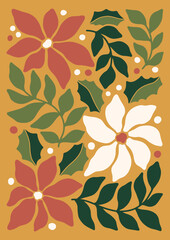 Holiday Poster tile Christmas wall art print xmas bell leaf botanical 70s wall art clipart holly jolly baby card merry tree vintage