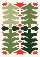 Holiday Poster tile Christmas wall art print xmas bell leaf botanical 70s wall art clipart holly jolly baby card merry tree 