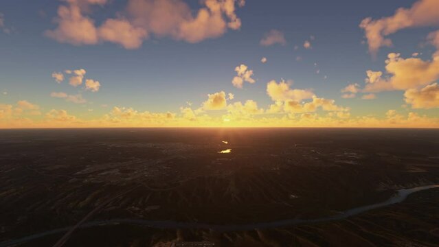 Frontal Aerial Shot at Sunset of Lethbridge; Alberta. Canada