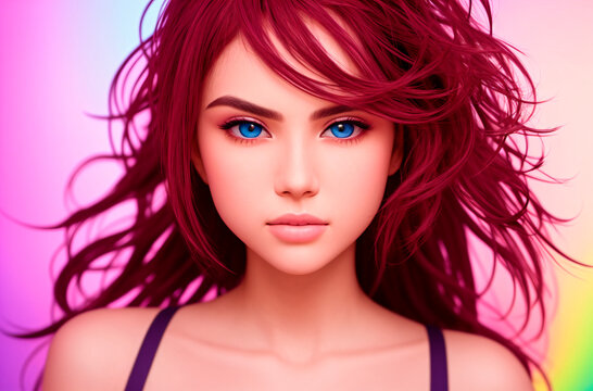 Portrait of a beautiful young woman with red hair.. Generative AI.