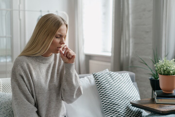 sick woman coughing and has flu infection