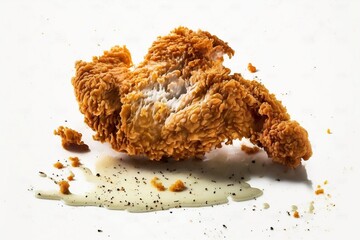 Freshly Fried Crispy Chicken Piece on white Background. AI