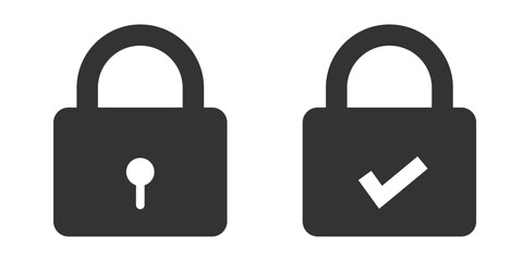 Padlock icon  set Security symbol. Protection icon. Lock icon with check mark Shield locked and unlocked Safety system concept. Cyber Security Virus protection Guard.  middle Protection icon.